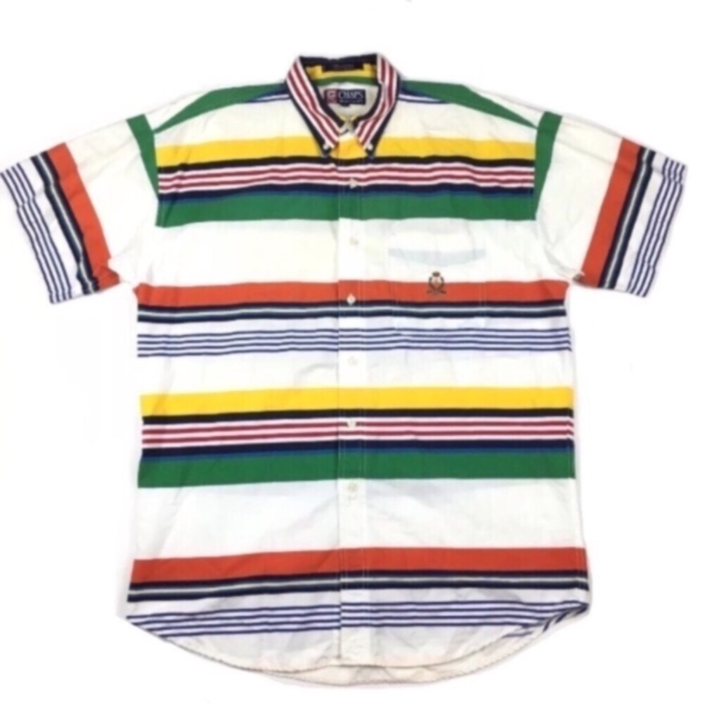 CHAPS Ralph Lauren Vintage Shirt Colorblock Button Down Retro Stripe Size Large